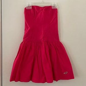 Hollister Hot Pink Sweetheart Strapless Mini Dress Fit Flare Y2K Stretchy Barbie